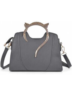 🎃Goth Cat Black Top Handle Shoulder Bag Leather Gothic Handbag Crossbody Bag